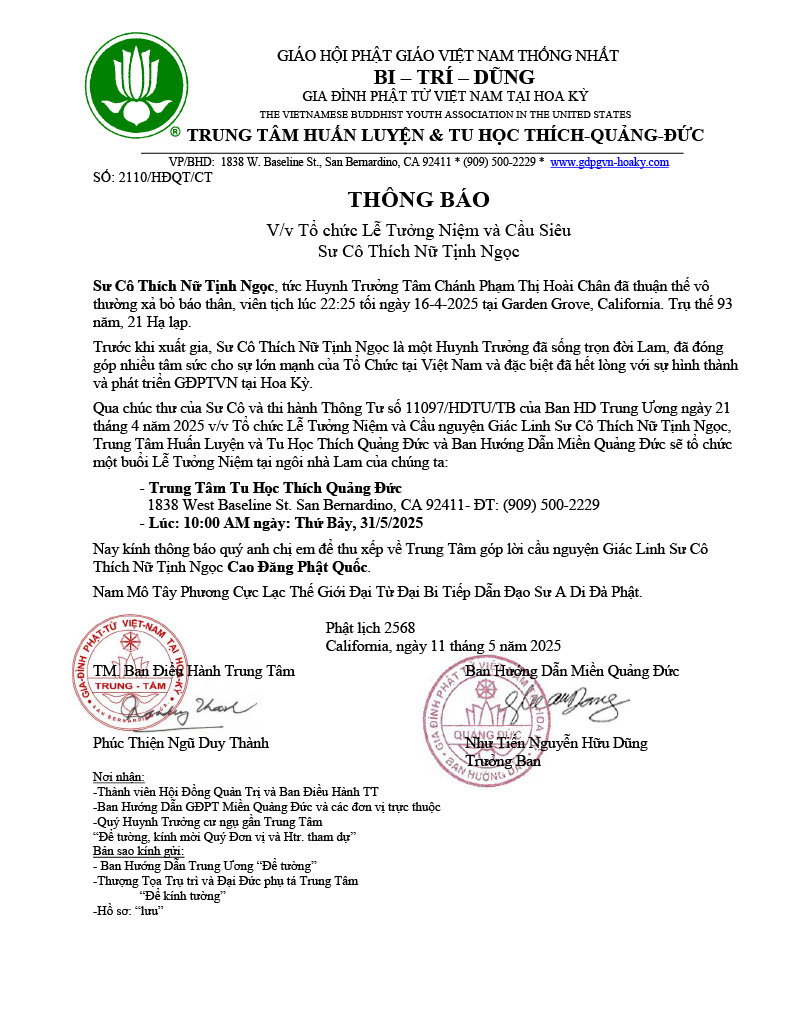 Tưởng Niệm Sư Cô