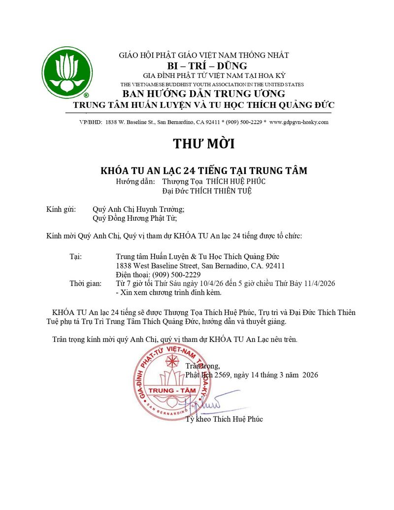 Khóa Tu An Lạc tại Trung Tâm Thích Quảng Đức